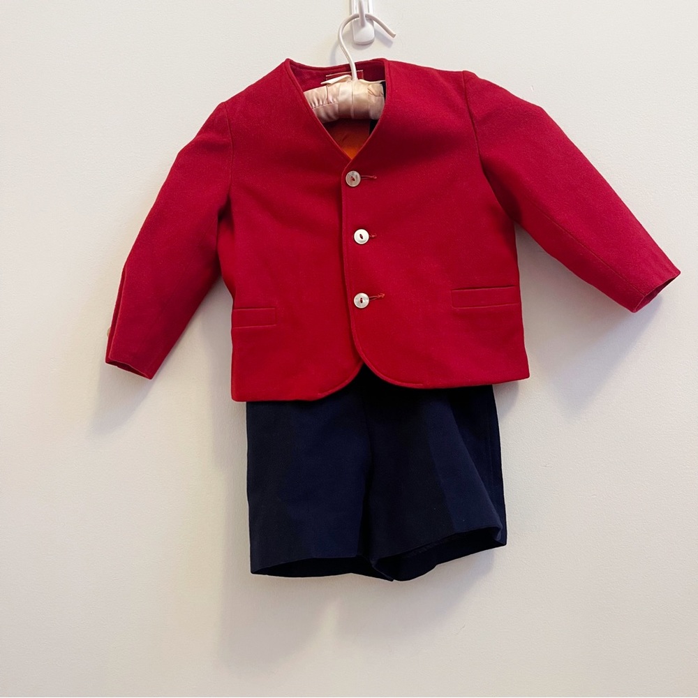 Vintage Red & Navy Blue Wool Holiday Outfit Toddler 4 Elegant Heir Jacket Shorts